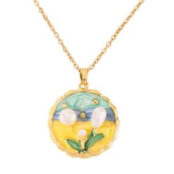 ***COI Gold Tone Titanium Enamel & Pearl Pendant-01504BB