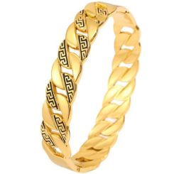***COI Gold Tone Titanium Greek Key Pattern Bracelet With Steel Clasp(Length: 8.27 inches)-01507BB