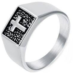 ***COI Titanium Black/Gold Tone/Silver Cross Ring-01518BB