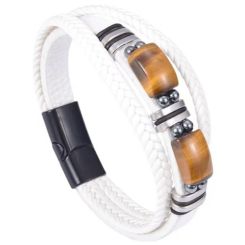 ***COI Titanium Tiger Eye/Blue Turquoise Genuine Leather Bracelet With Steel Clasp(Length: 8.27 inches)-01524BB