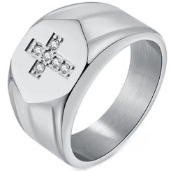 ***COI Titanium Black/Gold Tone/Silver Cross Ring With Cubic Zirconia-01528BB