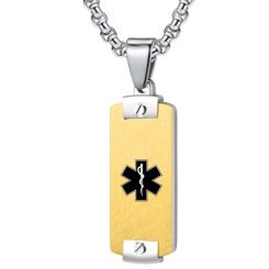 ***COI Titanium Black/Gold Tone/Blue Silver Medical Alert Pendant-01531BB