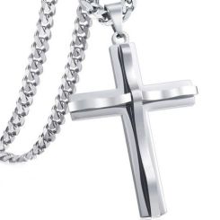 ***COI Titanium Silver/Gold Tone Silver/Black Silver Cross Pendant-01533BB