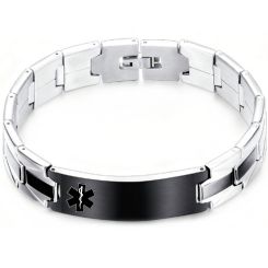 ***COI Titanium Black Silver Medical Alert Bracelet With Steel Clasp(Length: 7.87 inches)-01554BB