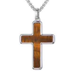***COI Titanium Tiger Eye Cross Pendant-01558BB
