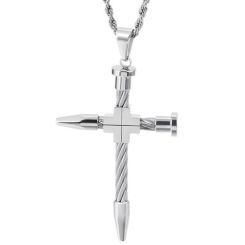 ***COI Titanium Black/Gold Tone/Blue/Silver Cross Wire Pendant-01560BB