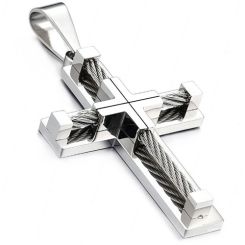 ***COI Titanium Black/Gold Tone/Rose/Silver Cross Wire Pendant-01561BB