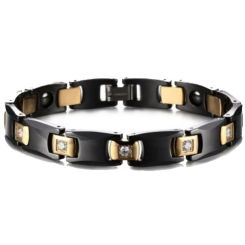 ***COI Titanium Black Gold Tone Ceramic Cubic Zirconia Bracelet With Steel Clasp(Length: 8.27 inches)-01563BB