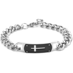 ***COI Titanium Black Silver Cross Bracelet With Steel Clasp(Length: 8.66 inches)-01564BB