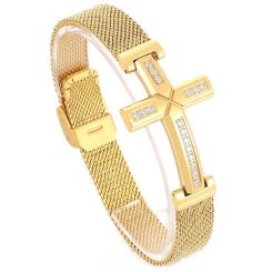 ***COI Gold Tone Titanium Cross Cubic Zirconia Bracelet With Steel Clasp(Length: 8.66 inches)-01567BB