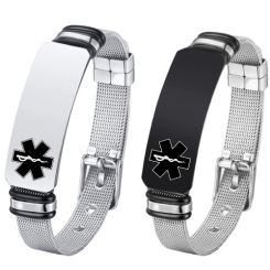 ***COI Titanium Black Silver Medical Alert Bracelet With Steel Clasp(Length: 8.27 inches)-01571BB