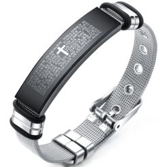 ***COI Titanium Black Silver Cross Prayer Bracelet With Steel Clasp(Length: 8.27 inches)-01574BB
