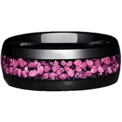 ***COI Black Titanium Created Pink Sapphire Meteorite Dome Court Ring-01583BB