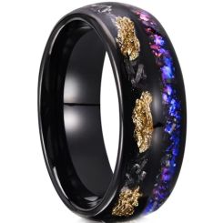 ***COI Black Titanium Meteorite & Crushed Opal Dome Court Ring-01588BB