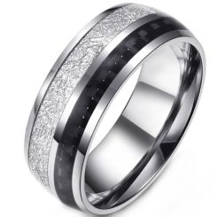 ***COI Titanium Meteorite & Carbon Fiber Dome Court Ring-01589BB