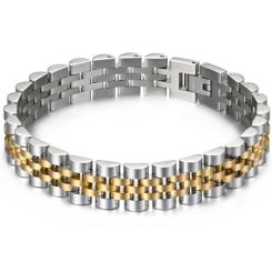***COI Titanium Gold Tone Silver Bracelet With Steel Clasp(Length: 8.27 inches)-01590BB