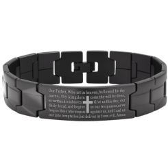 ***COI Black Titanium Cross Prayer Bracelet With Steel Clasp(Length: 8.07 inches)-01591BB