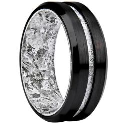 ***COI Black Titanium Meteorite Beveled Edges Ring-01601BB