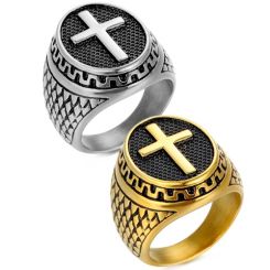 ***COI Titanium Black Silver/Black Gold Tone Silver Cross Ring-01605BB
