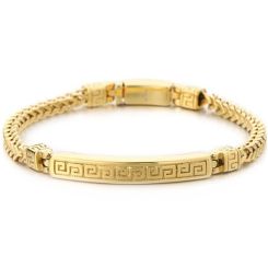 ***COI Titanium Gold Tone/Silver Greek Key Pattern Bracelet With Steel Clasp(Length: 8.46 inches)-01614BB