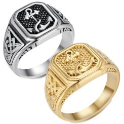 ***COI Titanium Black Silver/Gold Tone Anchor Ring-01616BB