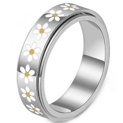 ***COI Titanium Gold Tone/Silver Floral Rotating Ring With Ceramic-01620BB