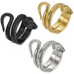 ***COI Titanium Black/Gold Tone/Silver Snake Ring-01621BB