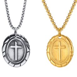 ***COI Titanium Black Silver/Gold Tone Cross Pendant-01626BB