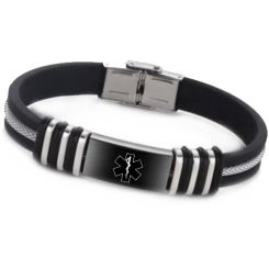 ***COI Titanium Black/Gold Tone/Silver Medical Alert Rubber Bracelet With Steel Clasp(Length: 8.27 inches)-01629BB
