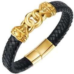 ***COI Gold Tone Titanium Infinity Genuine Leather Bracelet With Steel Clasp(Length: 8.27 inches)-01631BB