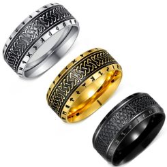 ***COI Titanium Black Black/Gold Tone/Silver Celtic Beveled Edges Ring-01637BB