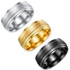 ***COI Titanium Black/Silver/Gold Tone Sandblasted Step Edges Ring-01639BB