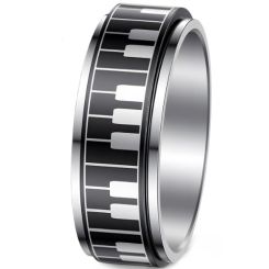 ***COI Titanium Black Silver Piano Rotating Ring-01640BB