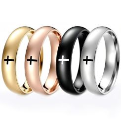 ***COI Titanium Black/Gold Tone/Silver/Rose Cross Dome Court Ring-01669BB