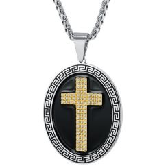 ***COI Titanium Black Gold Tone Silver Cross Pendant With Cubic Zirconia-01672BB