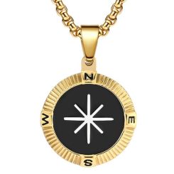 ***COI Titanium Black Blue/Gold Tone Silver Compass Pendant-01678BB