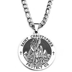 ***COI Titanium Black Silver Saint Christopher Protect Us Pendant-01696BB
