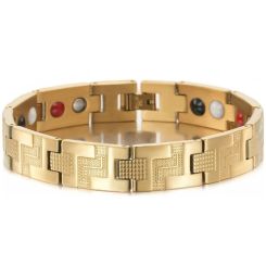 ***COI Gold Tone Titanium Bracelet With Steel Clasp(Length: 8.66 inches)-01702BB