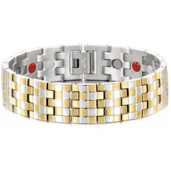 ***COI Titanium Gold Tone Silver/Gold Tone Bracelet With Steel Clasp(Length: 8.66 inches)-01704BB