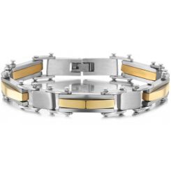 ***COI Titanium Gold Tone/Black Silver Bracelet With Steel Clasp(Length: 8.46 inches)-01705BB