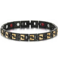***COI Titanium Black Gold Tone Bracelet With Steel Clasp(Length: 8.46 inches)-01710BB