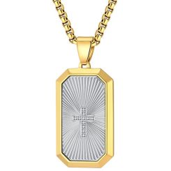 ***COI Titanium Black/Gold Tone/Silver Cross Tag Pendant With Cubic Zirconia-01716BB