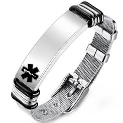 ***COI Titanium Black Silver Medical Alert Bracelet With Steel Clasp(Length: 8.27 inches)-01757BB