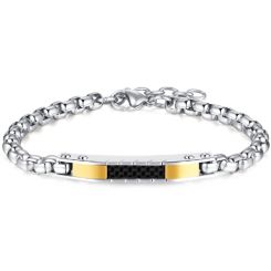 ***COI Titanium Black Gold Tone Silver Bracelet With Steel Clasp(Length: 8.27 inches)-01759BB
