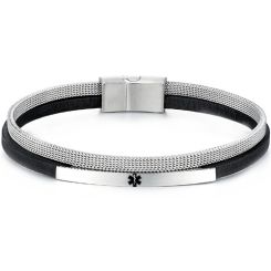 ***COI Titanium Medical Alert Genuine Leather Bracelet With Steel Clasp(Length: 8.27 inches)-01760BB