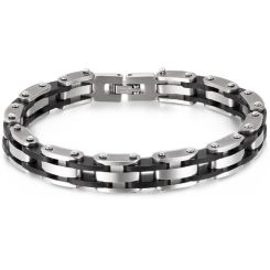 ***COI Titanium Black Silver Bracelet With Steel Clasp(Length: 8.46 inches)-01761BB