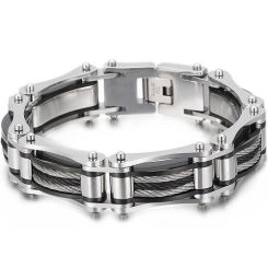 ***COI Titanium Black Silver Bracelet With Steel Clasp(Length: 8.27 inches)-01763BB