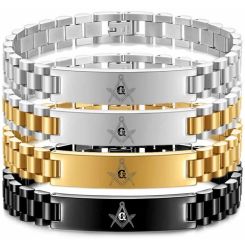 ***COI Titanium Black/Gold Tone/Silver Masonic Freemason Bracelet With Steel Clasp(Length: 8.27 inches)-01764BB