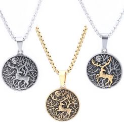 ***COI Titanium Black Gold Tone Silver Deer Forest & Moon Pendant-01770BB