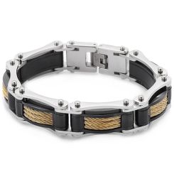 ***COI Titanium Black Gold Tone Silver Wire Bracelet With Steel Clasp(Length: 8.27 inches)-01771BB